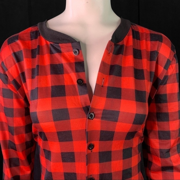 OVERALL PYJAMAS PLAID RED BLACK  BEAR CHEEKS MOM NIGHTWEAR SIZE MEDIUM - Picture 16 of 16